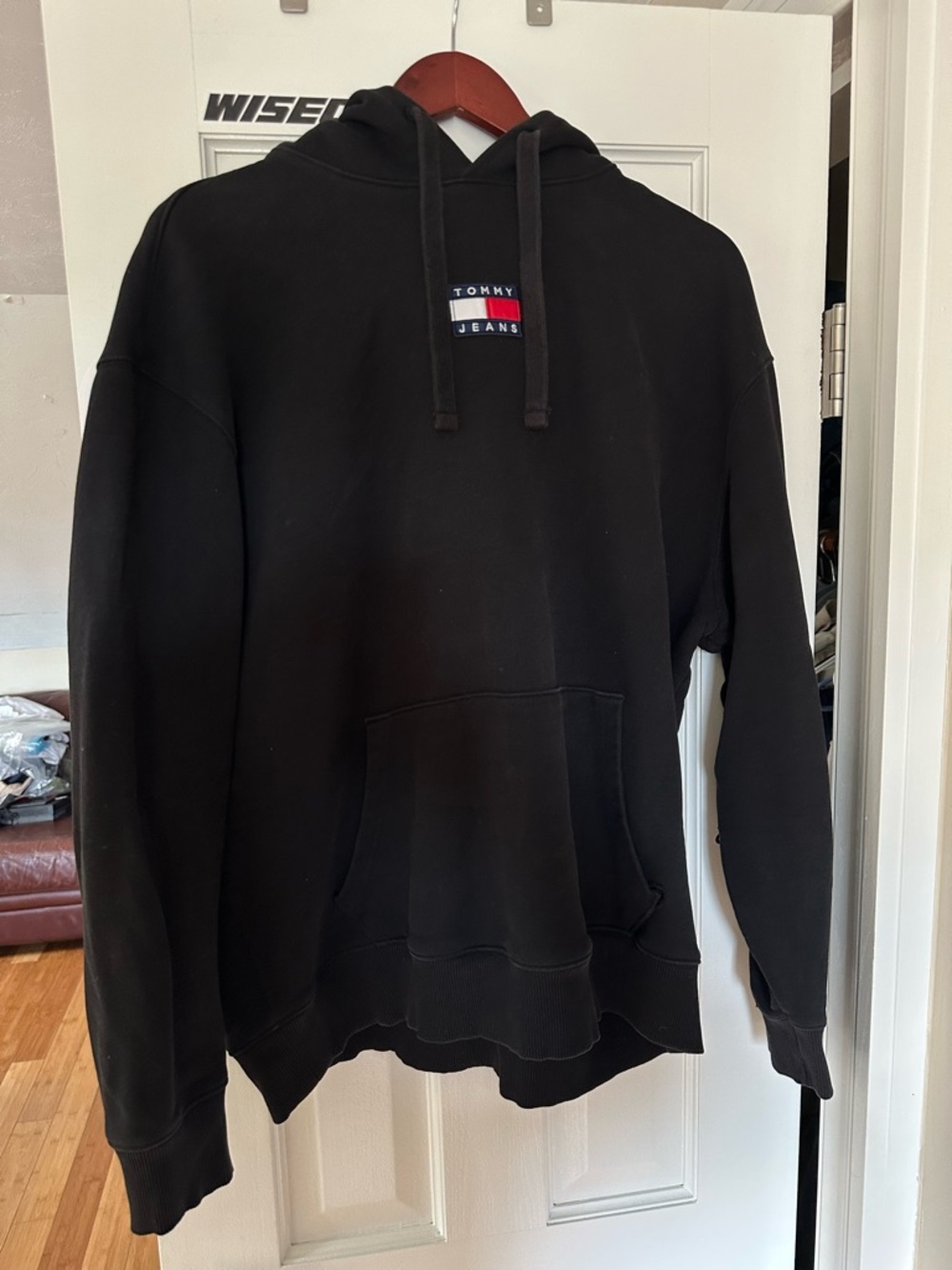 Tommy Hilfiger Black Pullover Hoodie with Flag Logo